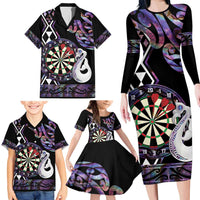 Personalised New Zealand Darts Family Matching Long Sleeve Bodycon Dress and Hawaiian Shirt Ngutukaka Manaia Taniko Luxury Purple LT14 - Polynesian Pride