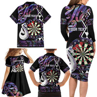 Personalised New Zealand Darts Family Matching Long Sleeve Bodycon Dress and Hawaiian Shirt Ngutukaka Manaia Taniko Luxury Purple LT14 - Polynesian Pride