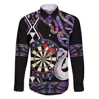 Personalised New Zealand Darts Family Matching Long Sleeve Bodycon Dress and Hawaiian Shirt Ngutukaka Manaia Taniko Luxury Purple LT14 Dad's Shirt - Long Sleeve Purple - Polynesian Pride