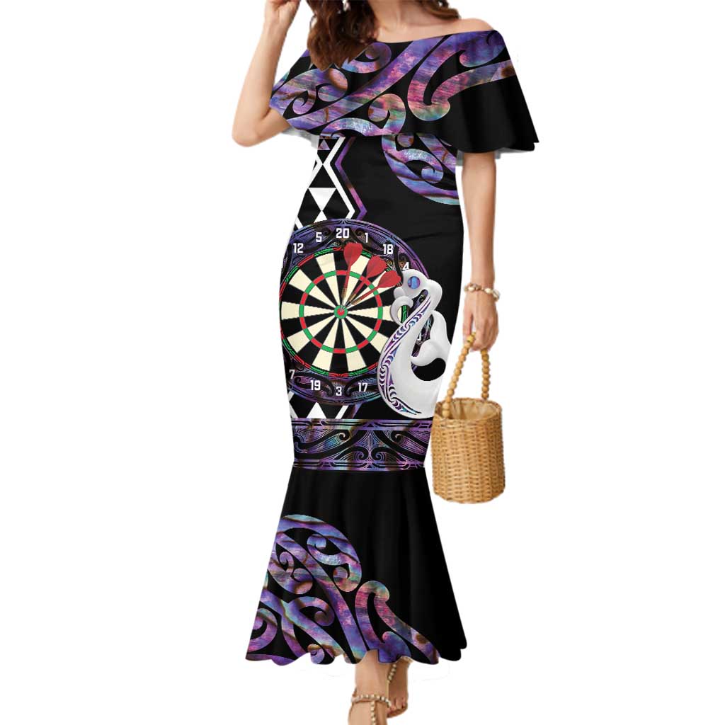 Personalised New Zealand Darts Family Matching Mermaid Dress and Hawaiian Shirt Ngutukaka Manaia Taniko Luxury Purple LT14 Mom's Dress Purple - Polynesian Pride