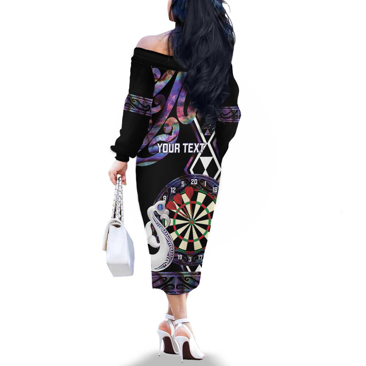 Personalised New Zealand Darts Family Matching Off The Shoulder Long Sleeve Dress and Hawaiian Shirt Ngutukaka Manaia Taniko Luxury Purple LT14 - Polynesian Pride