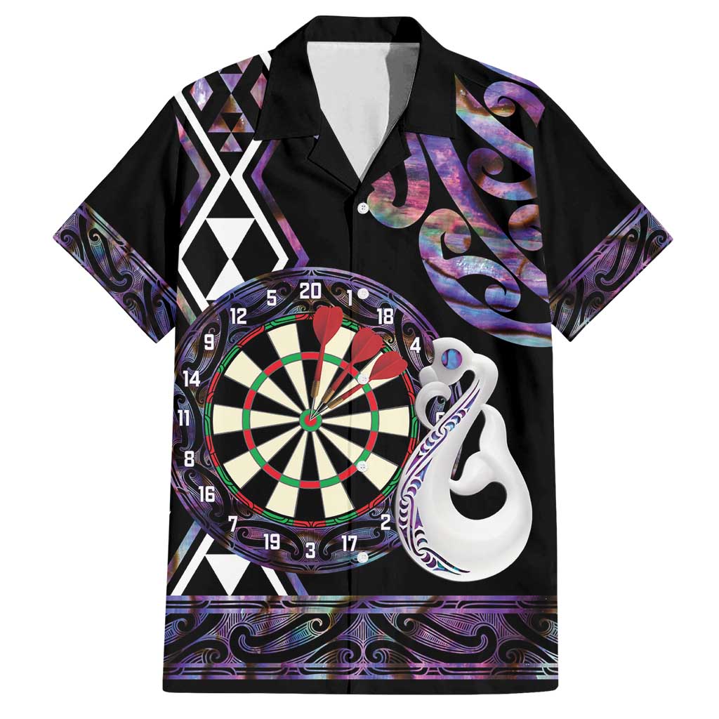 Personalised New Zealand Darts Family Matching Off Shoulder Short Dress and Hawaiian Shirt Ngutukaka Manaia Taniko Luxury Purple LT14 Dad's Shirt - Short Sleeve Purple - Polynesian Pride
