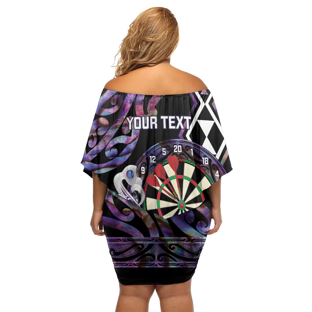 Personalised New Zealand Darts Family Matching Off Shoulder Short Dress and Hawaiian Shirt Ngutukaka Manaia Taniko Luxury Purple LT14 - Polynesian Pride