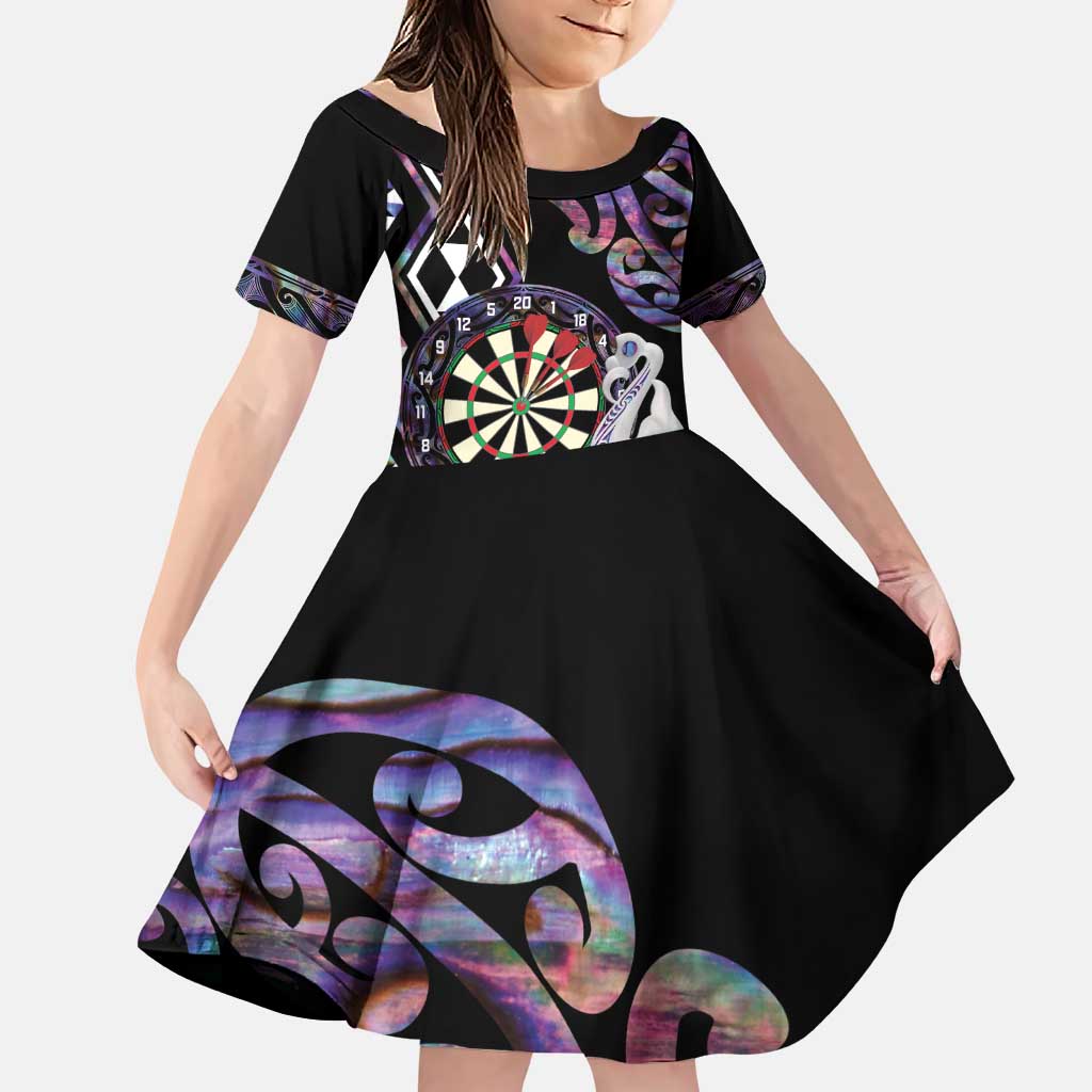Personalised New Zealand Darts Family Matching Puletasi and Hawaiian Shirt Ngutukaka Manaia Taniko Luxury Purple LT14 Daughter's Dress Purple - Polynesian Pride