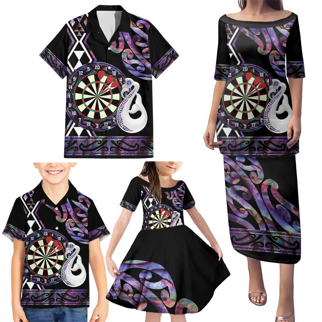 Personalised New Zealand Darts Family Matching Puletasi and Hawaiian Shirt Ngutukaka Manaia Taniko Luxury Purple LT14 - Polynesian Pride