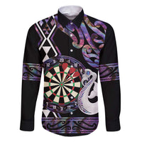 Personalised New Zealand Darts Family Matching Puletasi and Hawaiian Shirt Ngutukaka Manaia Taniko Luxury Purple LT14 Dad's Shirt - Long Sleeve Purple - Polynesian Pride