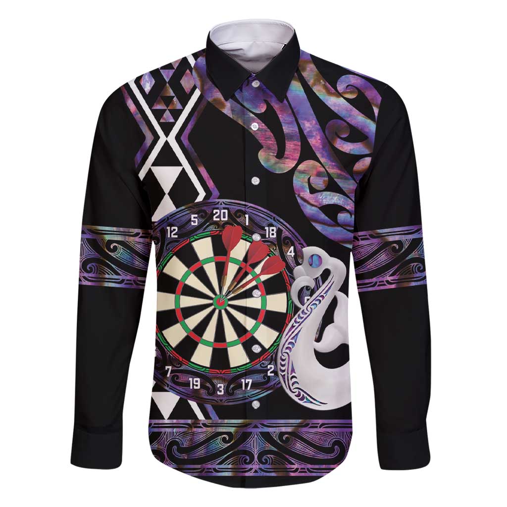 Personalised New Zealand Darts Family Matching Short Sleeve Bodycon Dress and Hawaiian Shirt Ngutukaka Manaia Taniko Luxury Purple LT14 Dad's Shirt - Long Sleeve Purple - Polynesian Pride