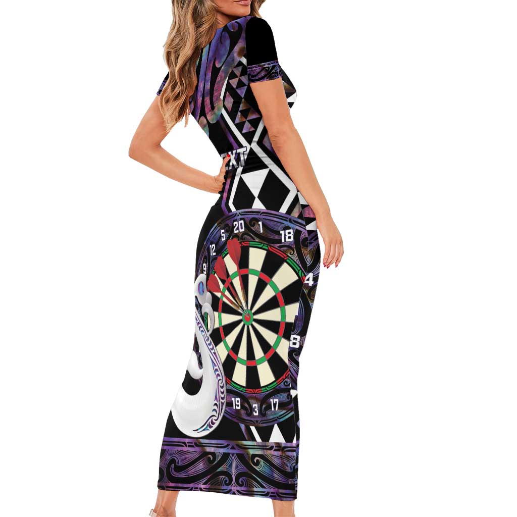 Personalised New Zealand Darts Family Matching Short Sleeve Bodycon Dress and Hawaiian Shirt Ngutukaka Manaia Taniko Luxury Purple LT14 - Polynesian Pride
