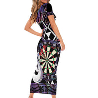 Personalised New Zealand Darts Family Matching Short Sleeve Bodycon Dress and Hawaiian Shirt Ngutukaka Manaia Taniko Luxury Purple LT14 - Polynesian Pride