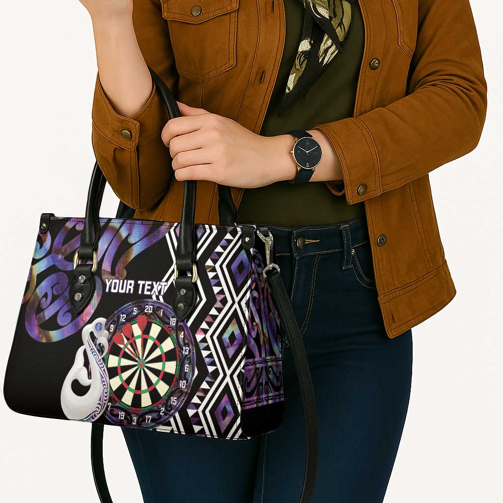 Personalised New Zealand Darts Leather Bag Ngutukaka Manaia Taniko Luxury Purple - Polynesian Pride