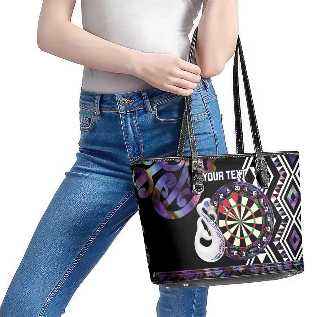 Personalised New Zealand Darts Leather Tote Bag Ngutukaka Manaia Taniko Luxury Purple - Polynesian Pride