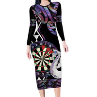 Personalised New Zealand Darts Long Sleeve Bodycon Dress Ngutukaka Manaia Taniko Luxury Purple LT14 Long Dress Purple - Polynesian Pride