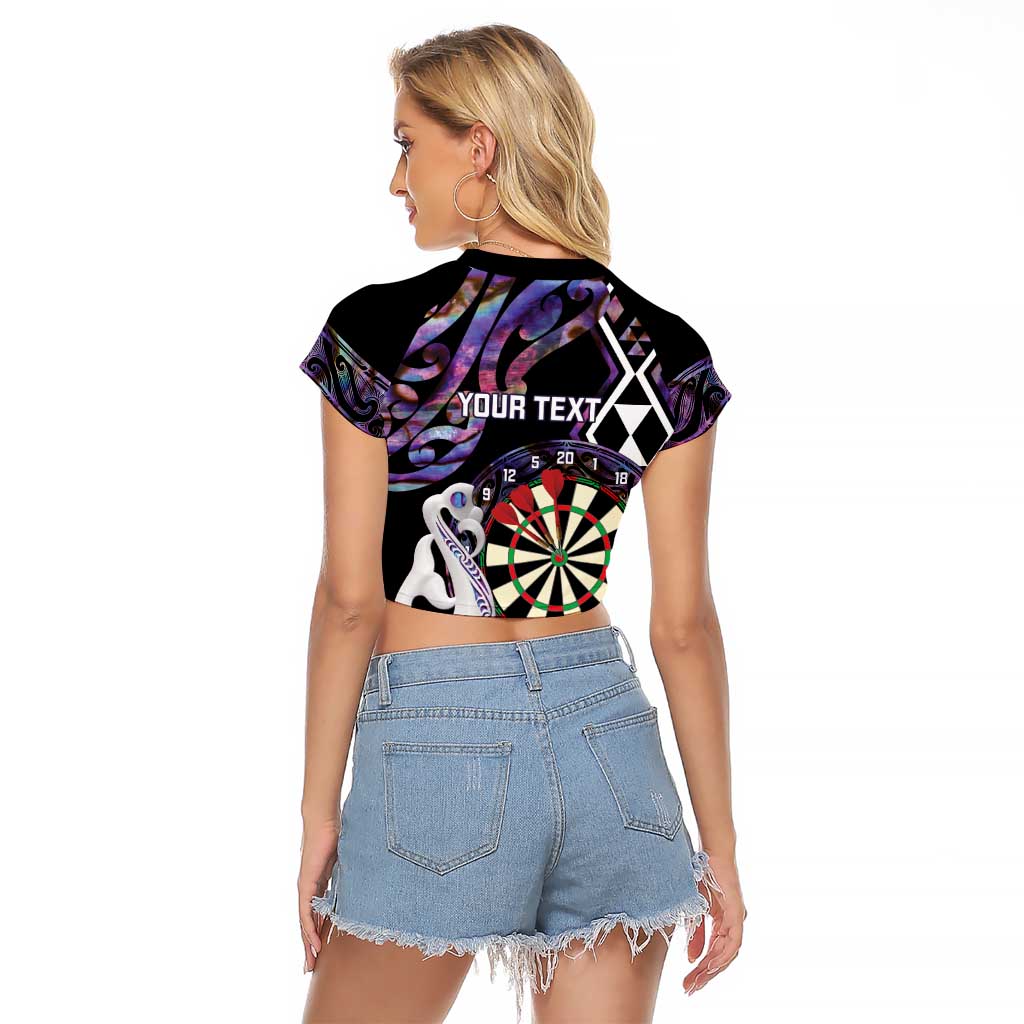 Personalised New Zealand Darts Raglan Cropped T Shirt Ngutukaka Manaia Taniko Luxury Purple - Polynesian Pride