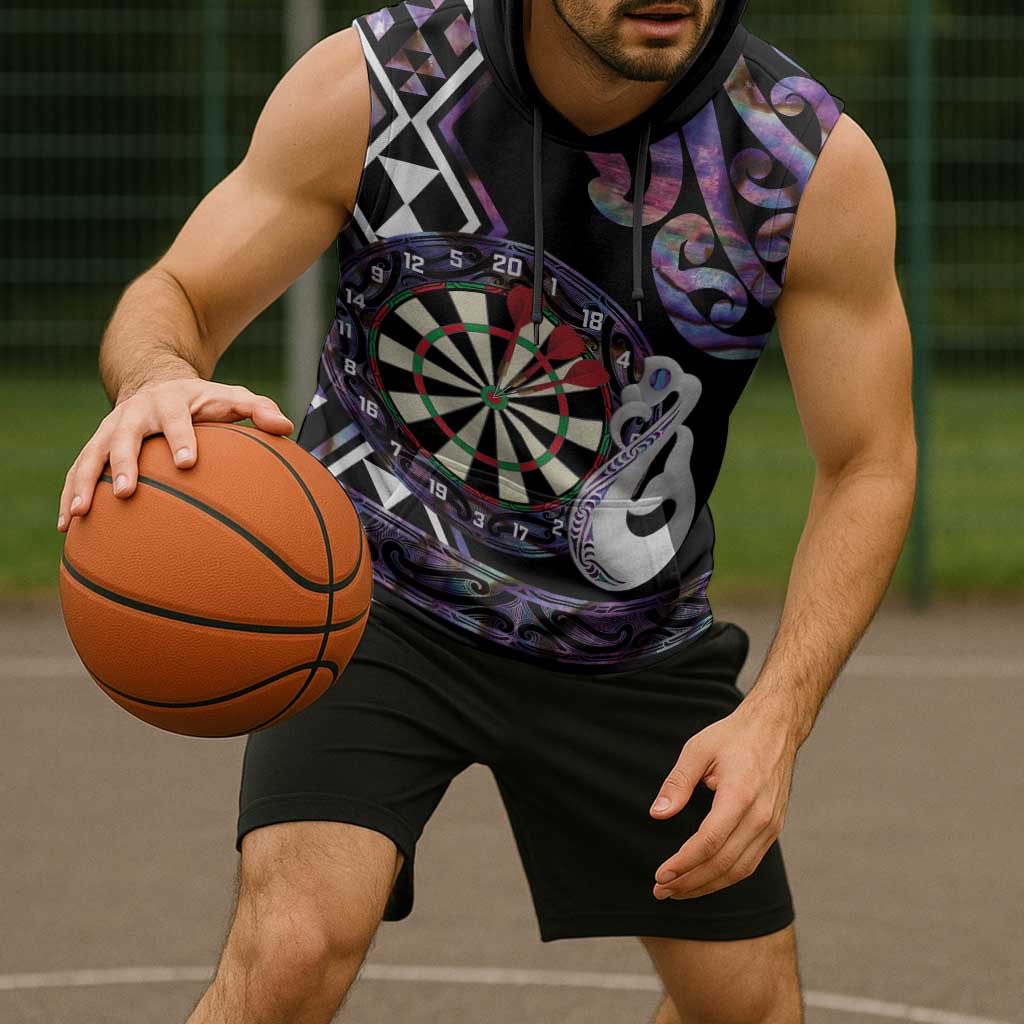 Personalised New Zealand Darts Sleeveless Hoodie Ngutukaka Manaia Taniko Luxury Purple - Polynesian Pride