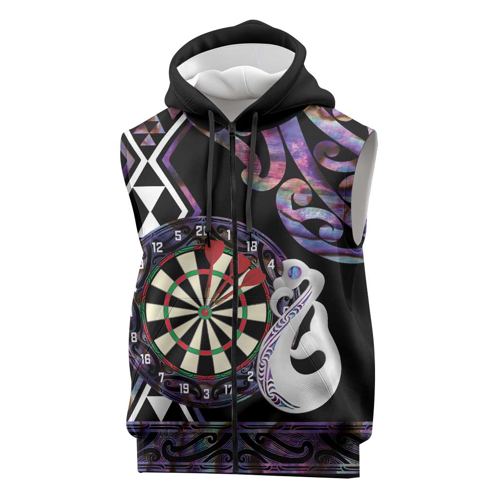 Personalised New Zealand Darts Sleeveless Zip Hoodie Ngutukaka Manaia Taniko Luxury Purple LT14 Purple - Polynesian Pride