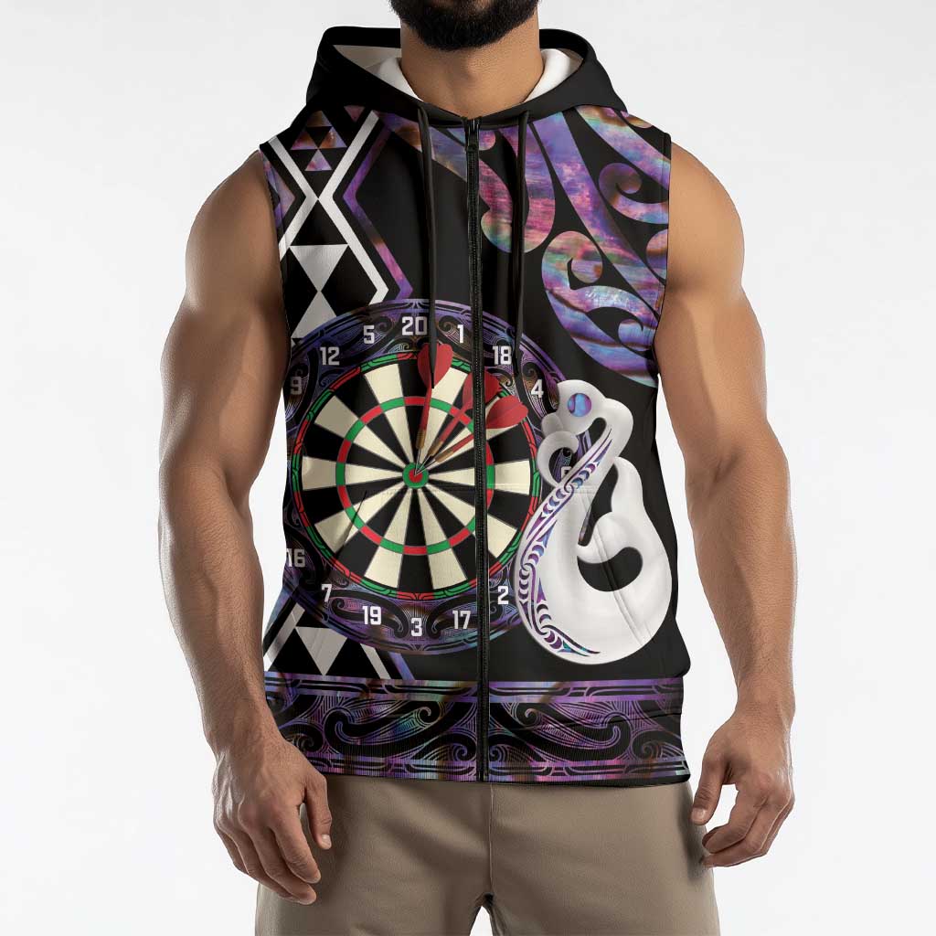 Personalised New Zealand Darts Sleeveless Zip Hoodie Ngutukaka Manaia Taniko Luxury Purple LT14 - Polynesian Pride