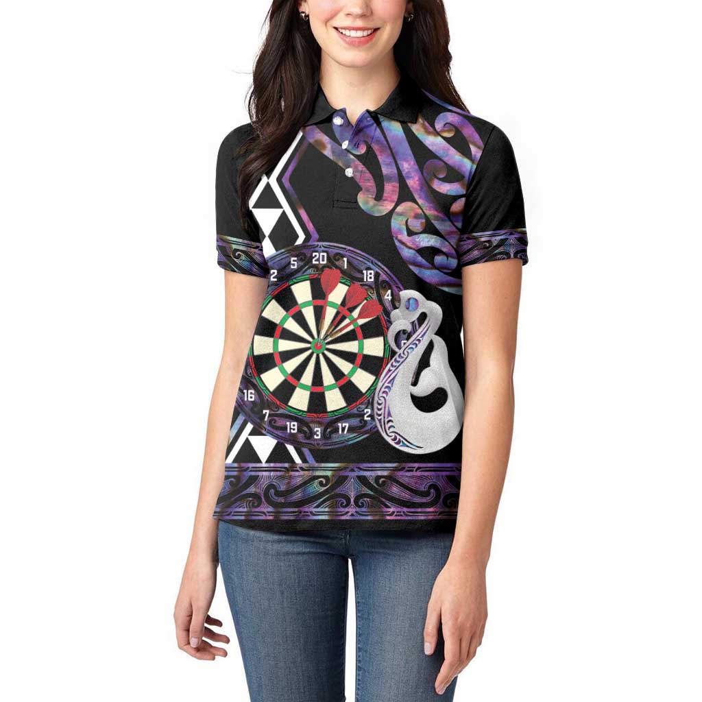 Personalised New Zealand Darts Women Polo Shirt Ngutukaka Manaia Taniko Luxury Purple LT14 - Polynesian Pride