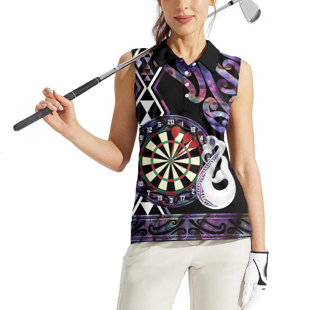 Personalised New Zealand Darts Women Sleeveless Polo Shirt Ngutukaka Manaia Taniko Luxury Purple LT14 - Polynesian Pride
