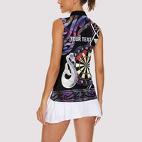 Personalised New Zealand Darts Women Sleeveless Polo Shirt Ngutukaka Manaia Taniko Luxury Purple LT14 - Polynesian Pride