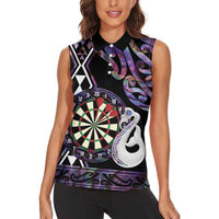 Personalised New Zealand Darts Women Sleeveless Polo Shirt Ngutukaka Manaia Taniko Luxury Purple LT14 - Polynesian Pride