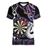 Personalised New Zealand Darts Women V-Neck T-Shirt Ngutukaka Manaia Taniko Luxury Purple LT14 Female Purple - Polynesian Pride