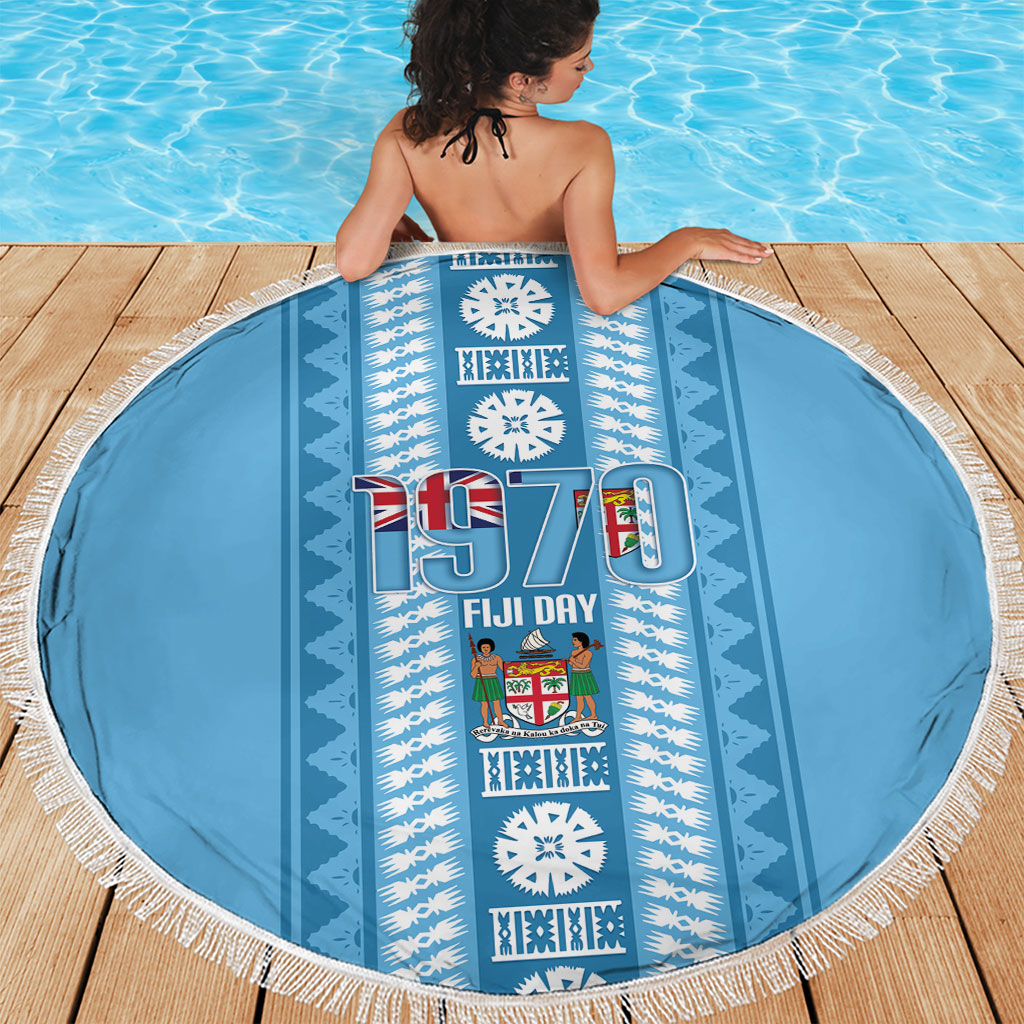 Fiji Day 1970 Beach Blanket For Fiji Ever Fiji Tapa Pattern Blue LT14 - Polynesian Pride
