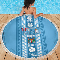 Fiji Day 1970 Beach Blanket For Fiji Ever Fiji Tapa Pattern Blue LT14 - Polynesian Pride
