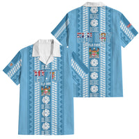Fiji Day 1970 Family Matching Long Sleeve Bodycon Dress and Hawaiian Shirt For Fiji Ever Fiji Tapa Pattern Blue