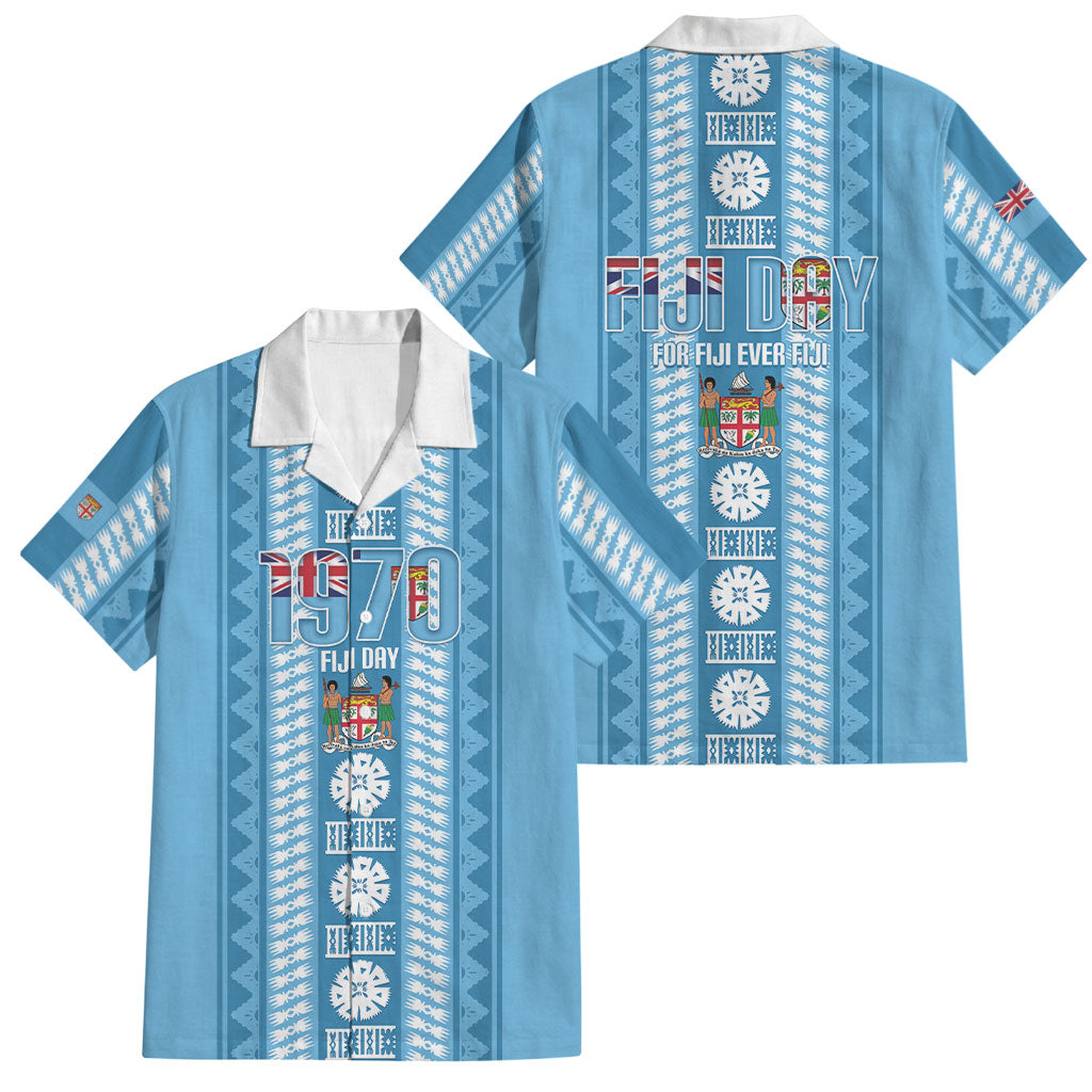Fiji Day 1970 Family Matching Off Shoulder Maxi Dress and Hawaiian Shirt For Fiji Ever Fiji Tapa Pattern Blue