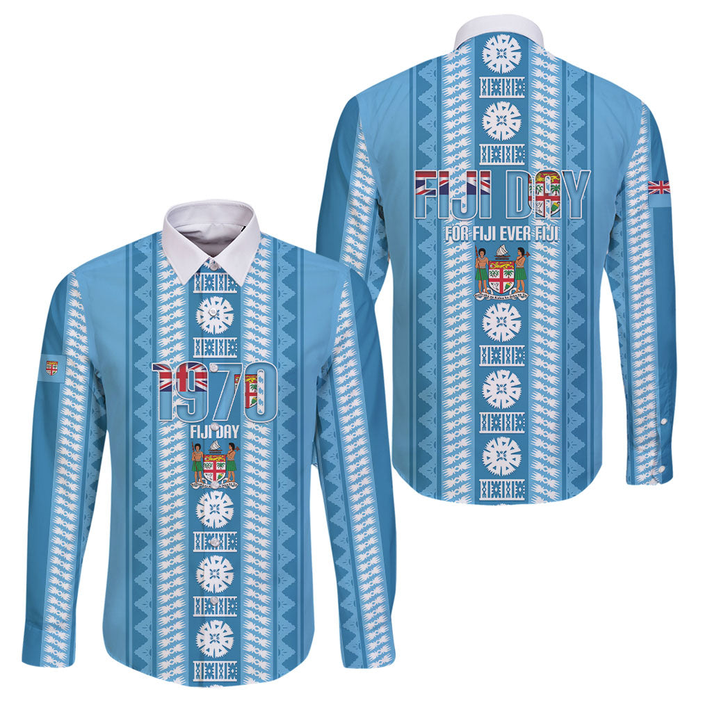 Fiji Day 1970 Family Matching Off Shoulder Maxi Dress and Hawaiian Shirt For Fiji Ever Fiji Tapa Pattern Blue