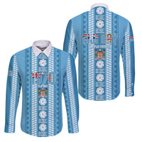 Fiji Day 1970 Family Matching Off Shoulder Maxi Dress and Hawaiian Shirt For Fiji Ever Fiji Tapa Pattern Blue