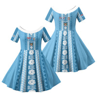 Fiji Day 1970 Family Matching Off Shoulder Maxi Dress and Hawaiian Shirt For Fiji Ever Fiji Tapa Pattern Blue