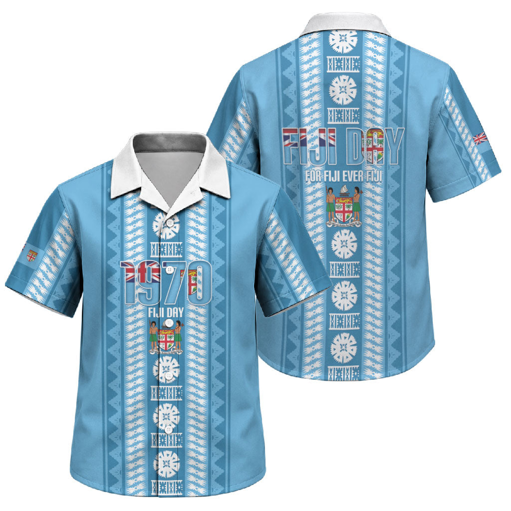 Fiji Day 1970 Family Matching Off Shoulder Maxi Dress and Hawaiian Shirt For Fiji Ever Fiji Tapa Pattern Blue
