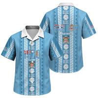 Fiji Day 1970 Family Matching Off Shoulder Maxi Dress and Hawaiian Shirt For Fiji Ever Fiji Tapa Pattern Blue