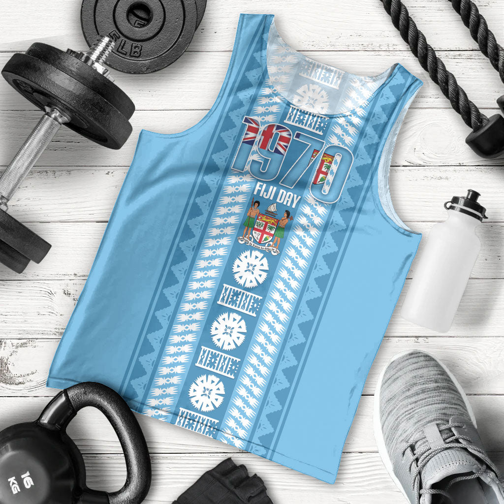 Fiji Day 1970 Men Tank Top For Fiji Ever Fiji Tapa Pattern Blue LT14 - Polynesian Pride