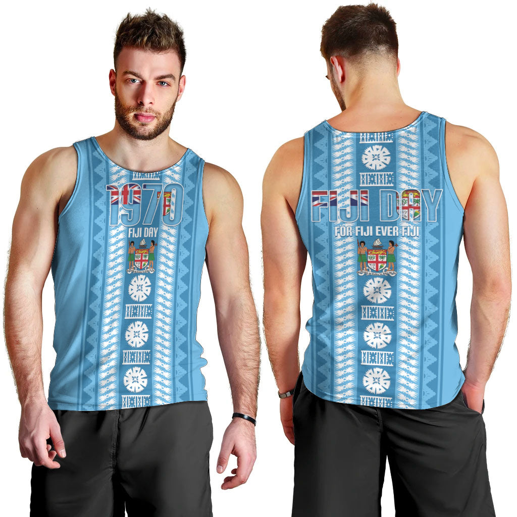 Fiji Day 1970 Men Tank Top For Fiji Ever Fiji Tapa Pattern Blue LT14 - Polynesian Pride