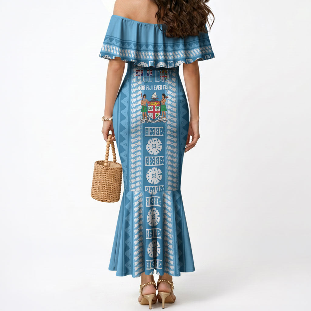 Fiji Day 1970 Mermaid Dress For Fiji Ever Fiji Tapa Pattern Blue LT14 - Polynesian Pride