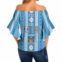 Fiji Day 1970 Off Shoulder Wrap Waist Top For Fiji Ever Fiji Tapa Pattern Blue LT14 - Polynesian Pride