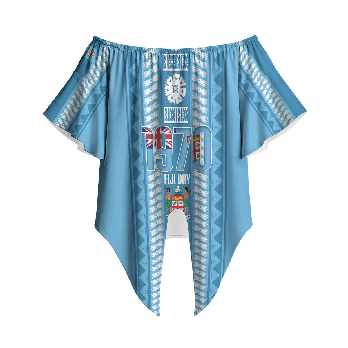 Fiji Day 1970 Off Shoulder Wrap Waist Top For Fiji Ever Fiji Tapa Pattern Blue LT14 - Polynesian Pride