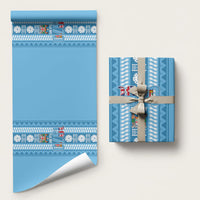Fiji Day 1970 Wrapping Paper For Fiji Ever Fiji Tapa Pattern Blue LT14 58" × 23" Blue - Polynesian Pride