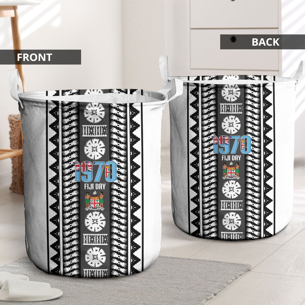 Fiji Day 1970 Laundry Basket For Fiji Ever Fiji Tapa Pattern White LT14 - Polynesian Pride