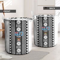 Fiji Day 1970 Laundry Basket For Fiji Ever Fiji Tapa Pattern White LT14 - Polynesian Pride