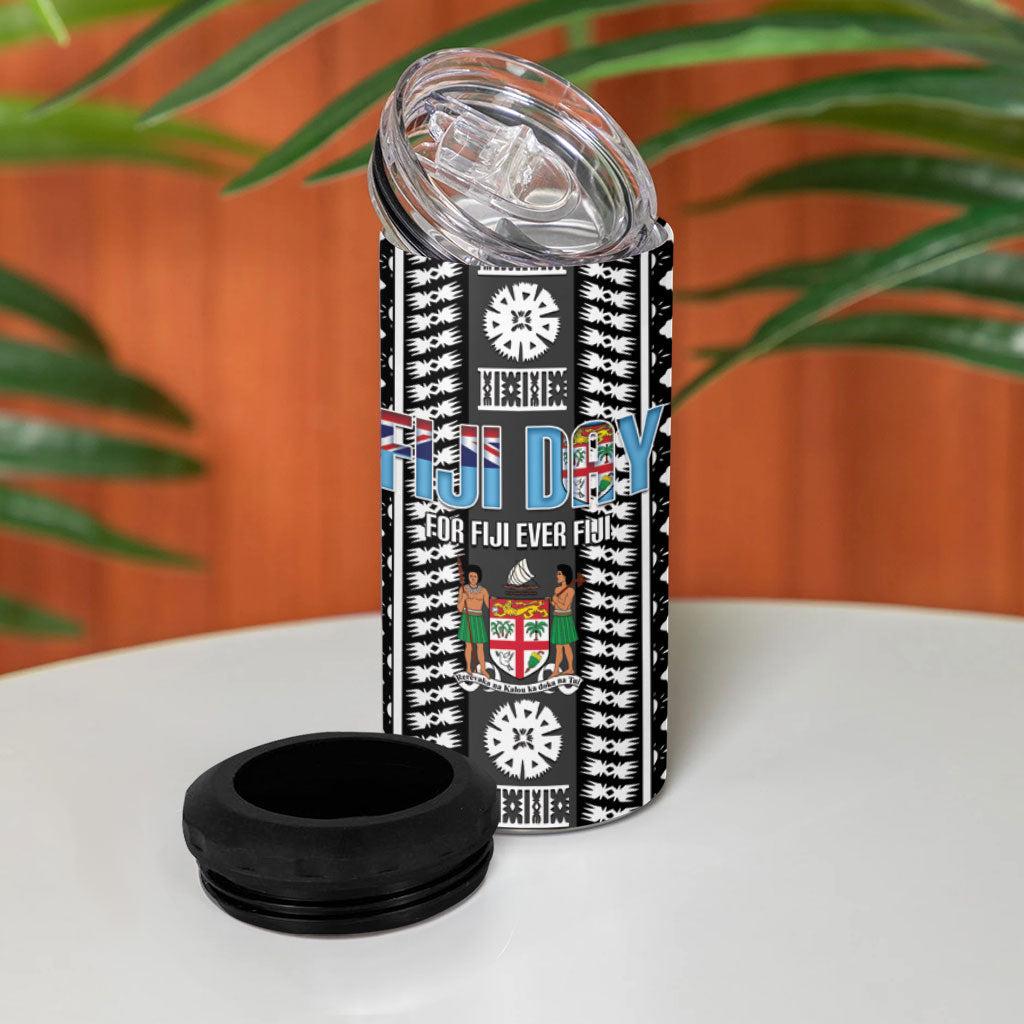 Fiji Day 1970 4 in 1 Can Cooler Tumbler For Fiji Ever Fiji Tapa Pattern White LT14 - Polynesian Pride