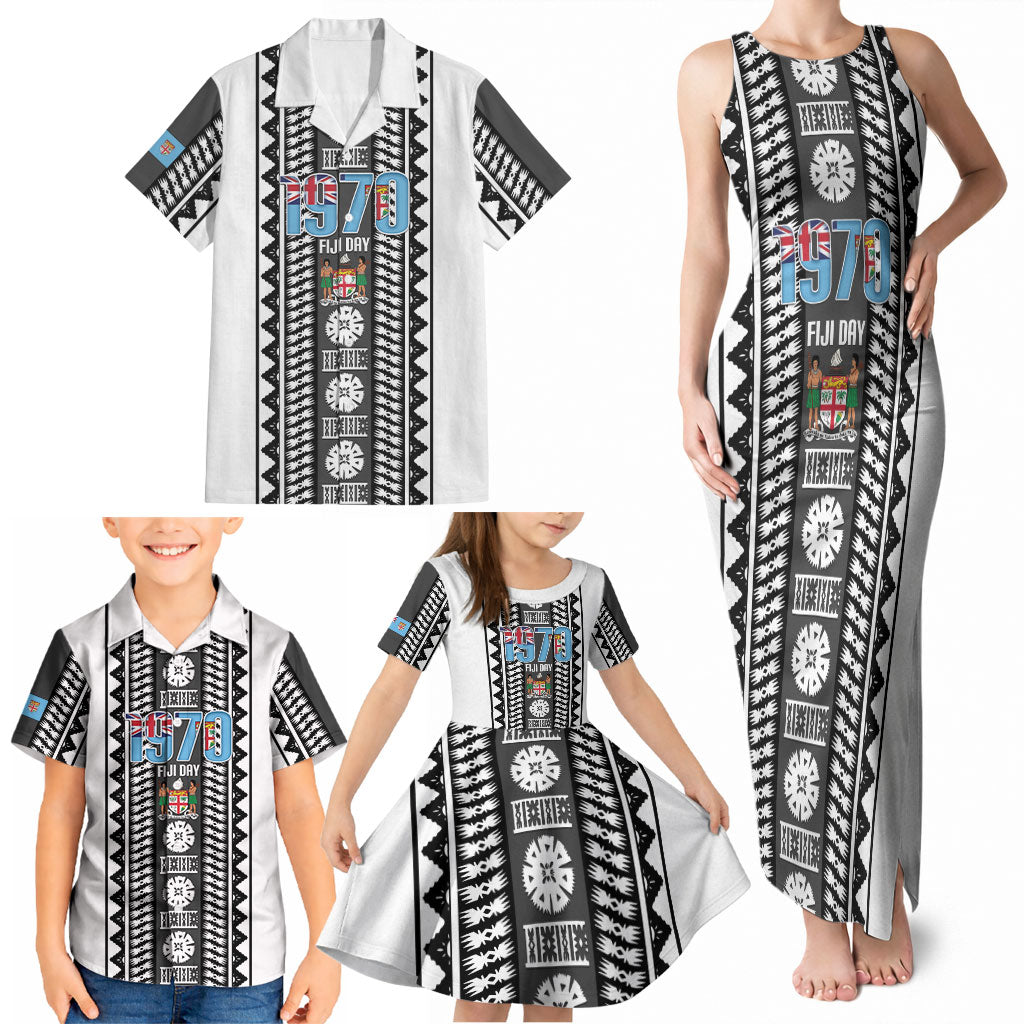 Fiji Day 1970 Family Matching Tank Maxi Dress and Hawaiian Shirt For Fiji Ever Fiji Tapa Pattern White
