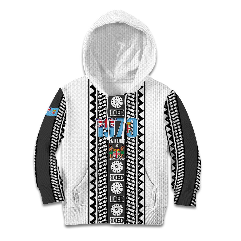 Fiji Day 1970 Kid Hoodie For Fiji Ever Fiji Tapa Pattern White LT14 Hoodie White - Polynesian Pride