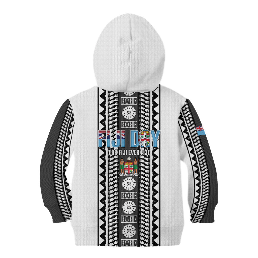 Fiji Day 1970 Kid Hoodie For Fiji Ever Fiji Tapa Pattern White LT14 - Polynesian Pride
