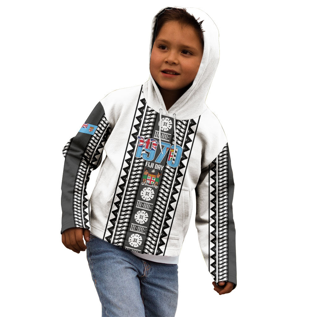 Fiji Day 1970 Kid Hoodie For Fiji Ever Fiji Tapa Pattern White LT14 - Polynesian Pride