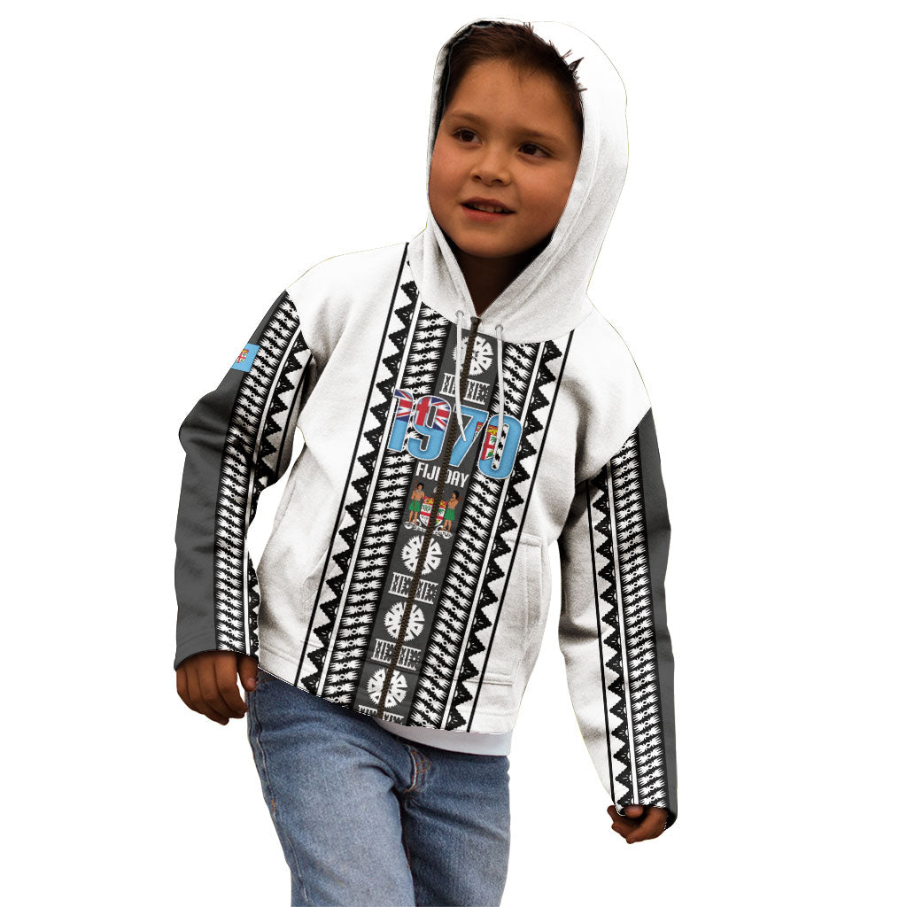 Fiji Day 1970 Kid Hoodie For Fiji Ever Fiji Tapa Pattern White LT14 - Polynesian Pride