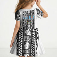 Fiji Day 1970 Kid Short Sleeve Dress For Fiji Ever Fiji Tapa Pattern White LT14 - Polynesian Pride