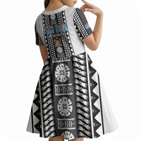 Fiji Day 1970 Kid Short Sleeve Dress For Fiji Ever Fiji Tapa Pattern White LT14 - Polynesian Pride